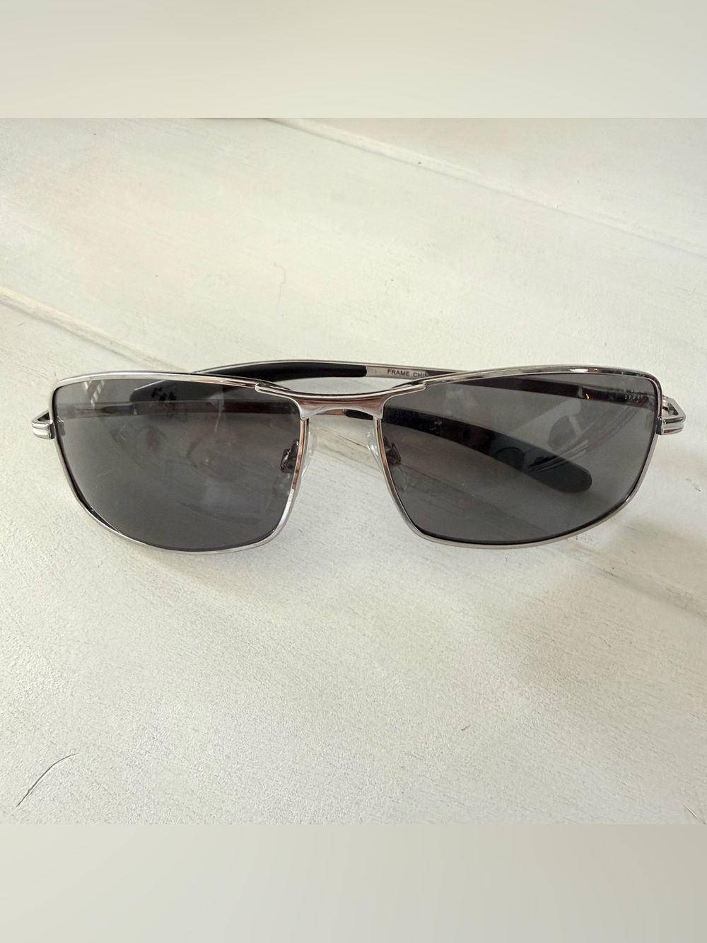 FILA Sport F2021 Rectangle Sunglasses Silver Metal Gray Lens Y2K Unisex